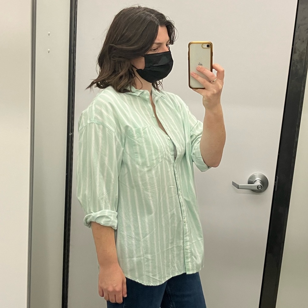 Mint Green and White Striped Button Down